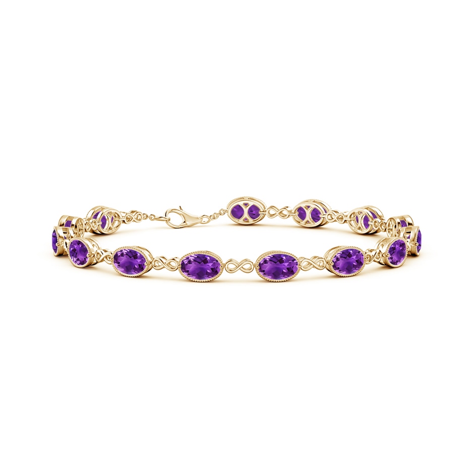 6x4mm AAAA Oval Amethyst Infinity Link Bracelet with Milgrain in Yellow Gold 