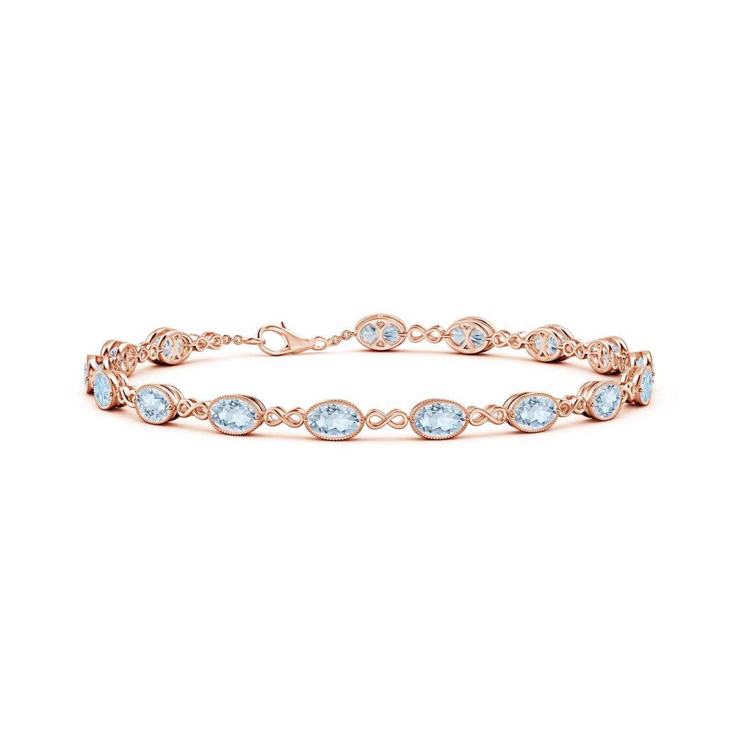 5x4mm A Oval Aquamarine Infinity Link Bracelet with Milgrain in Rose Gold