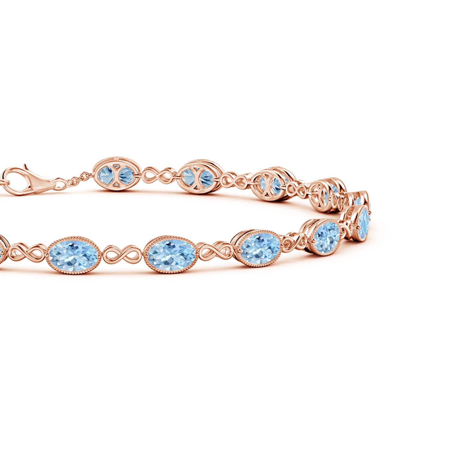 5x4mm AAA Oval Aquamarine Infinity Link Bracelet with Milgrain in Rose Gold
