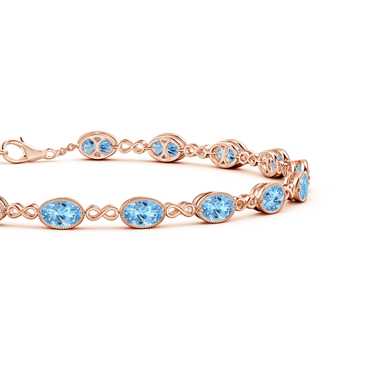 5x4mm AAAA Oval Aquamarine Infinity Link Bracelet with Milgrain in Rose Gold
