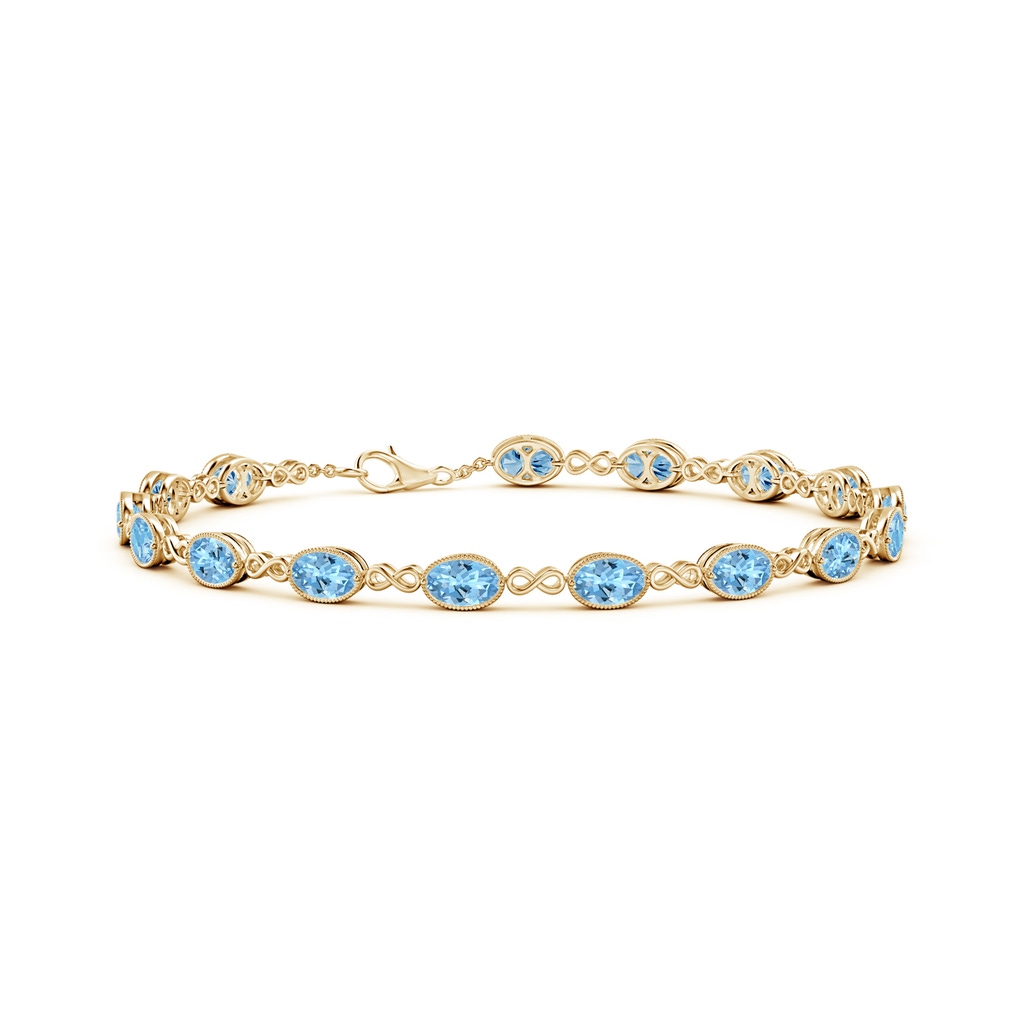 5x4mm AAAA Oval Aquamarine Infinity Link Bracelet with Milgrain in Yellow Gold