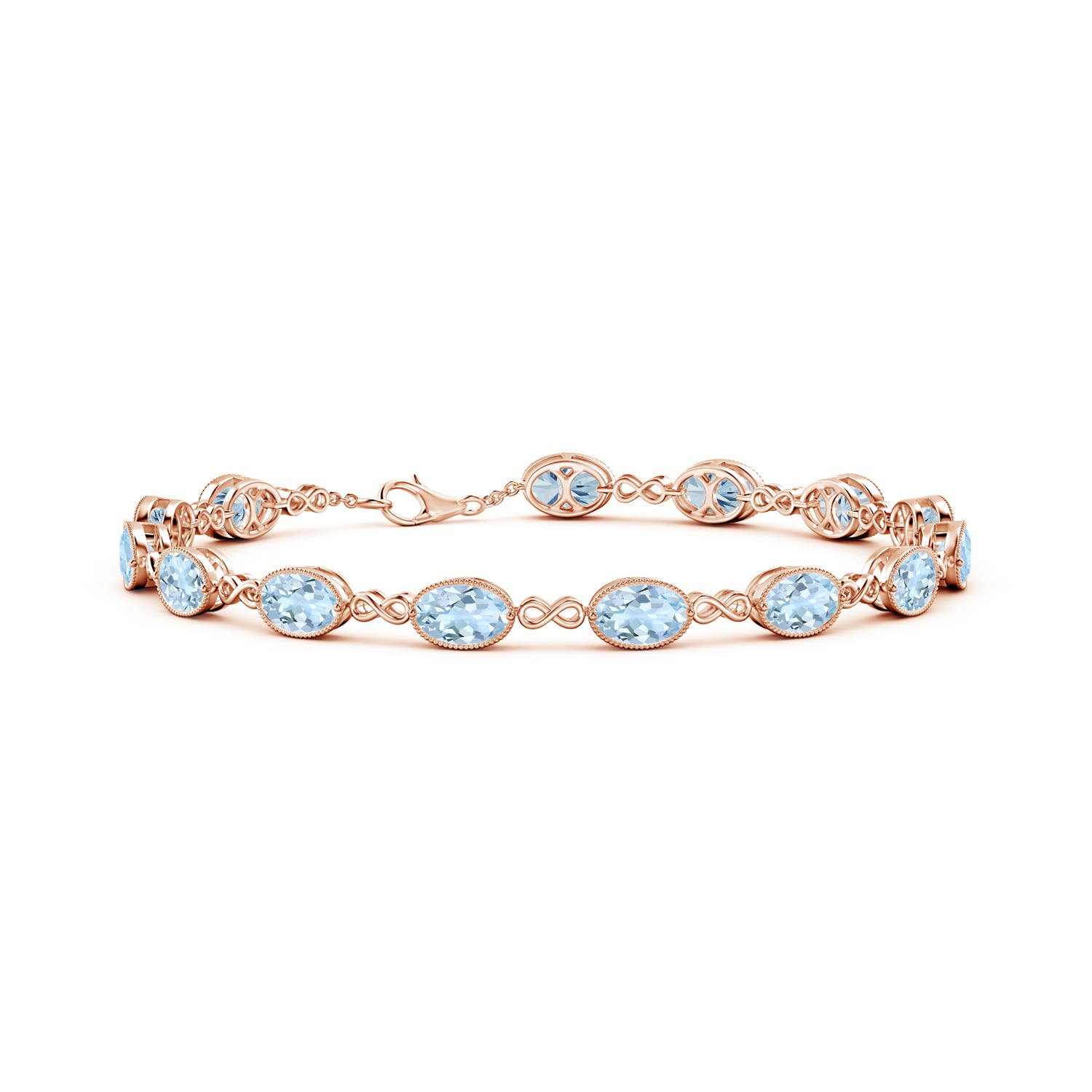 6x4mm AA Oval Aquamarine Infinity Link Bracelet with Milgrain in Rose Gold