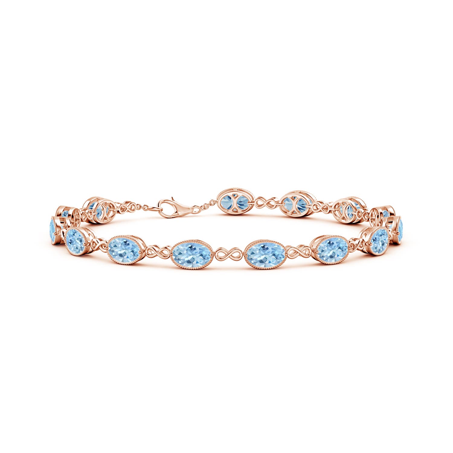 6x4mm AAA Oval Aquamarine Infinity Link Bracelet with Milgrain in Rose Gold