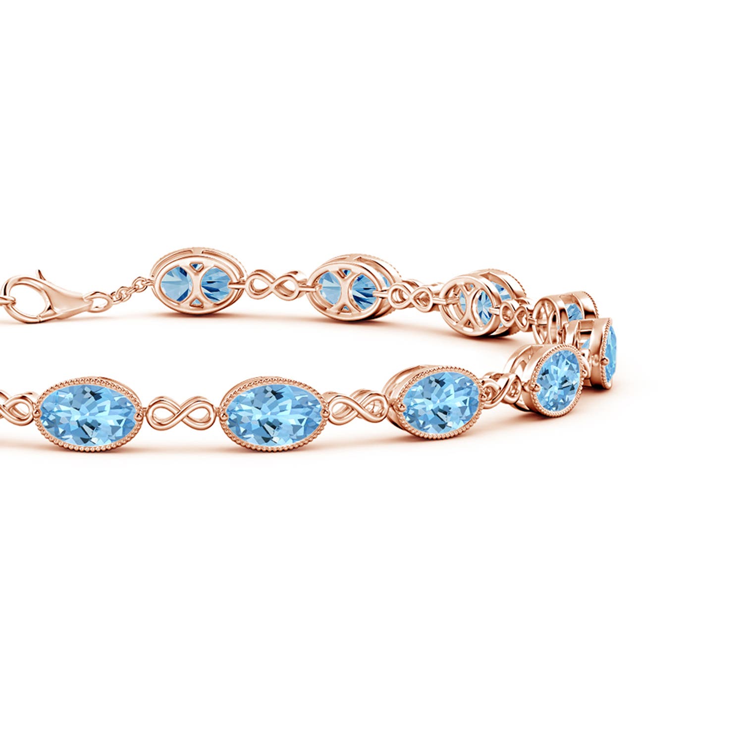 6x4mm AAAA Oval Aquamarine Infinity Link Bracelet with Milgrain in Rose Gold
