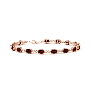 5x4mm AA Oval Garnet Infinity Link Bracelet with Milgrain in Rose Gold