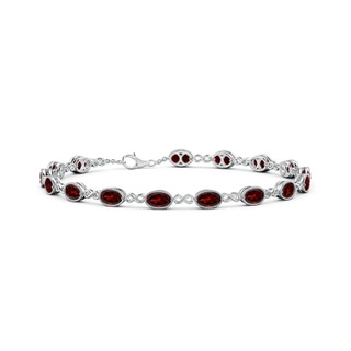 5x4mm AAA Oval Garnet Infinity Link Bracelet with Milgrain in White Gold