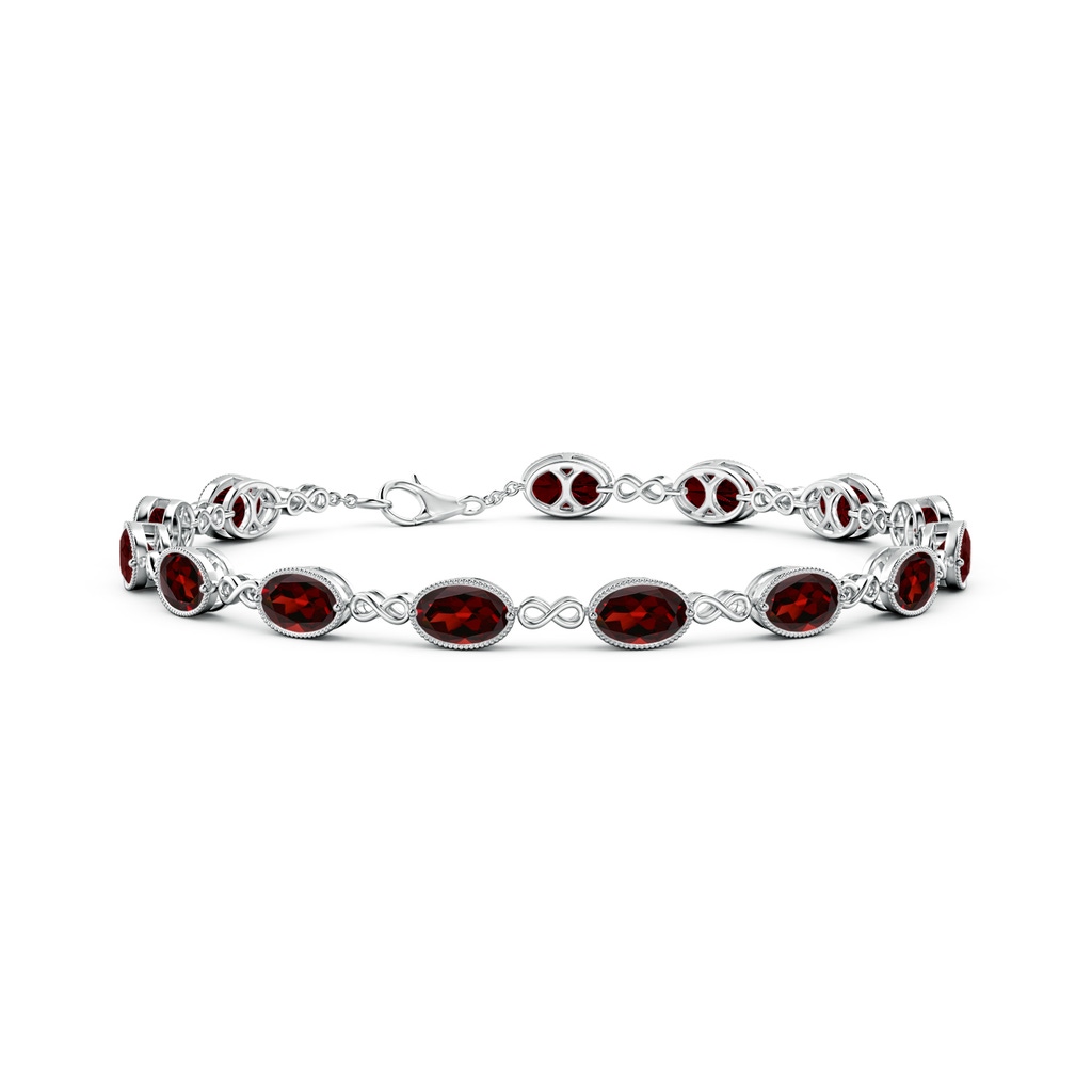 6x4mm AAA Oval Garnet Infinity Link Bracelet with Milgrain in White Gold