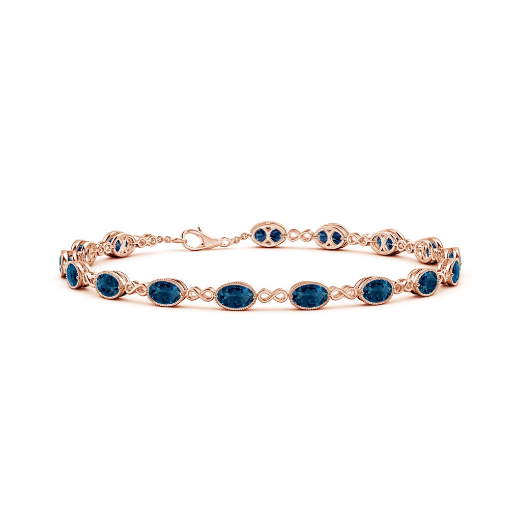 5x4mm AAAA Oval London Blue Topaz Infinity Link Bracelet with Milgrain in Rose Gold