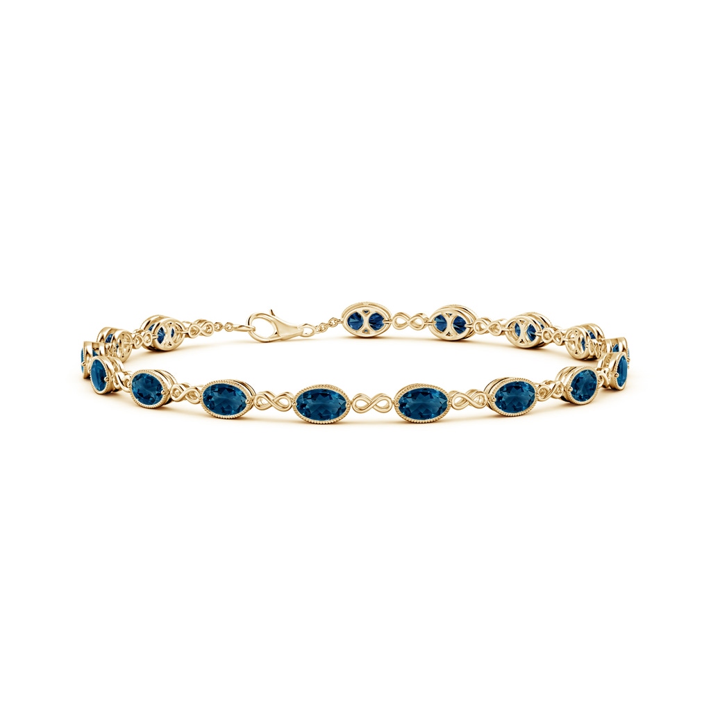 5x4mm AAAA Oval London Blue Topaz Infinity Link Bracelet with Milgrain in Yellow Gold