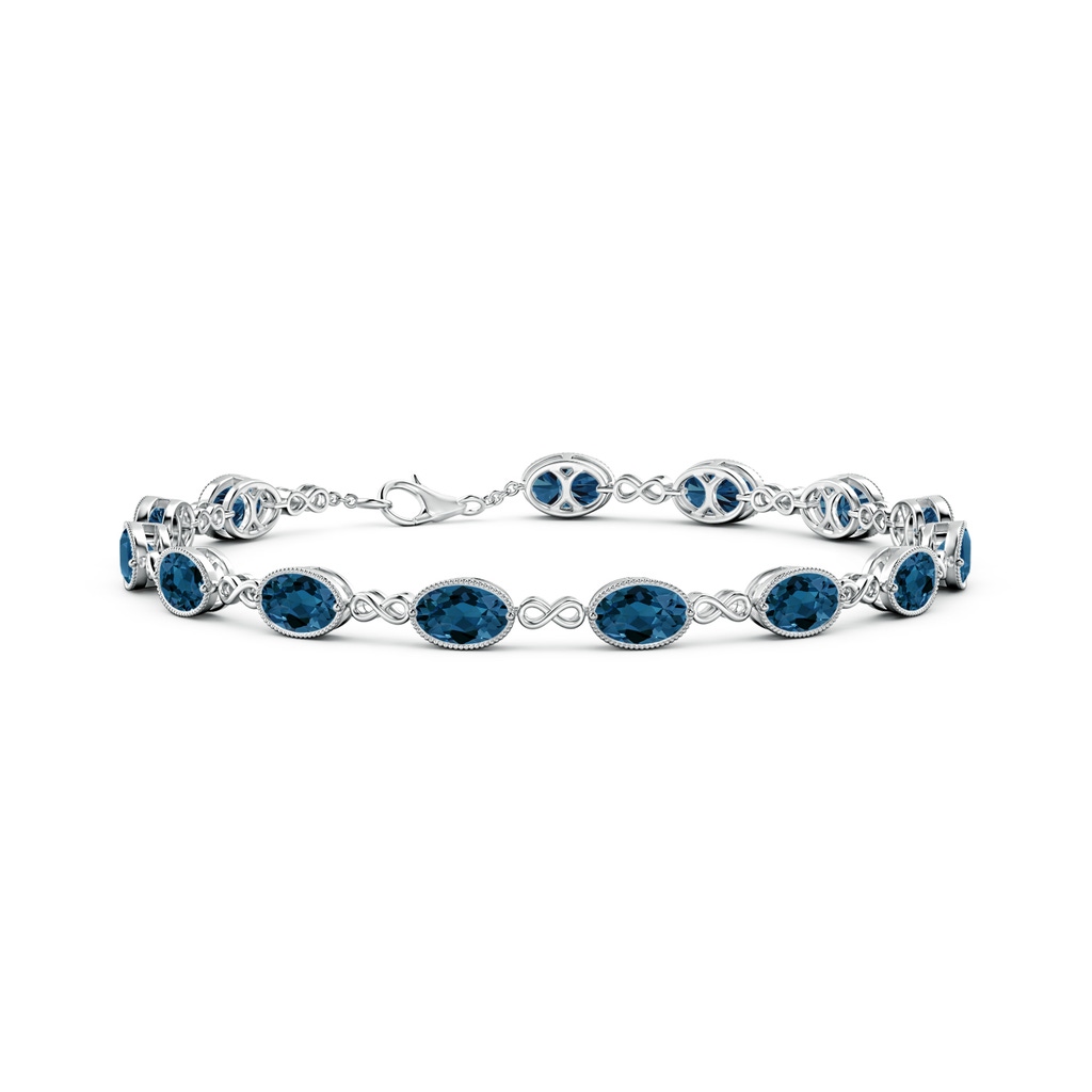 6x4mm AAA Oval London Blue Topaz Infinity Link Bracelet with Milgrain in White Gold