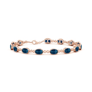 6x4mm AAAA Oval London Blue Topaz Infinity Link Bracelet with Milgrain in Rose Gold