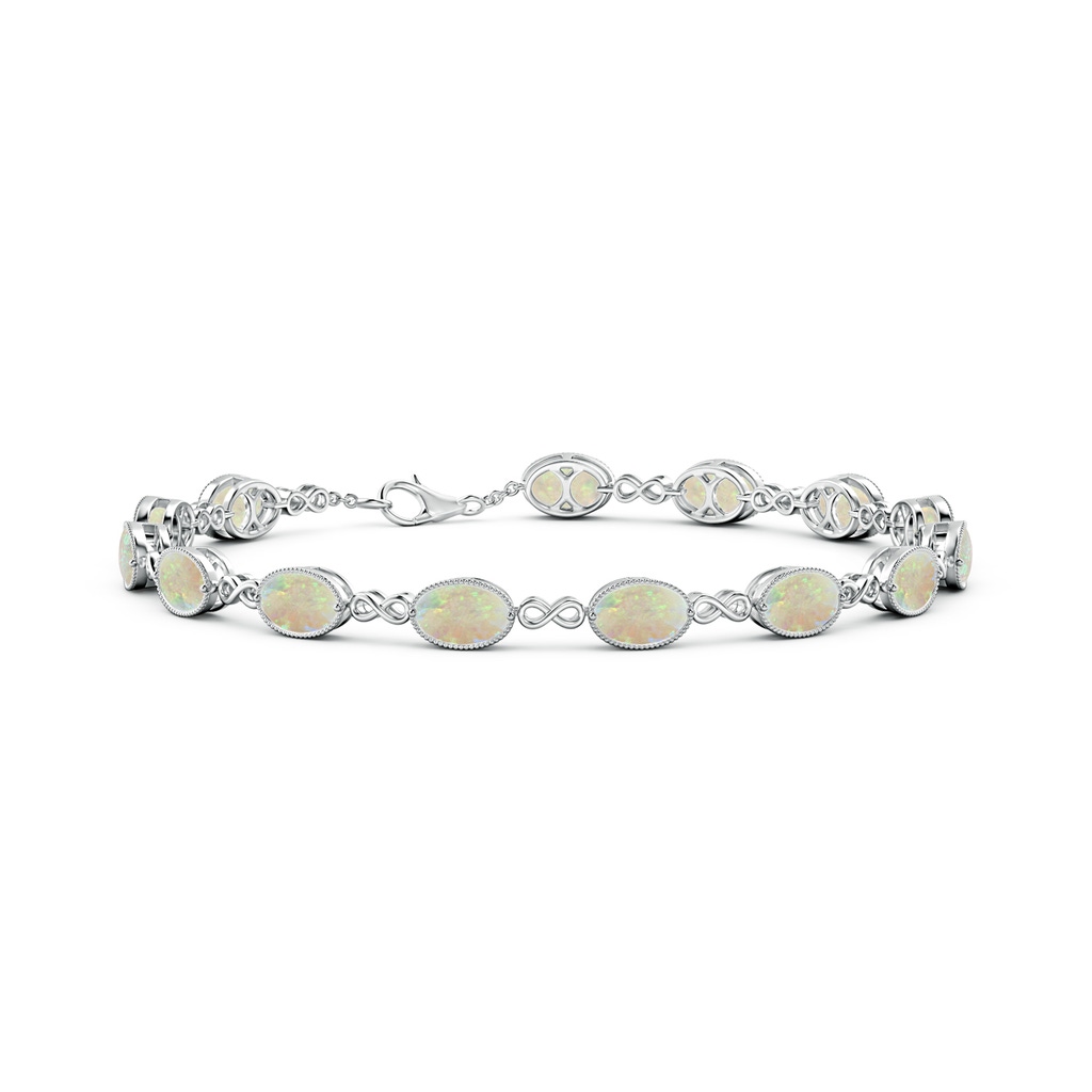 6x4mm AAA Oval Opal Infinity Link Bracelet with Milgrain in White Gold