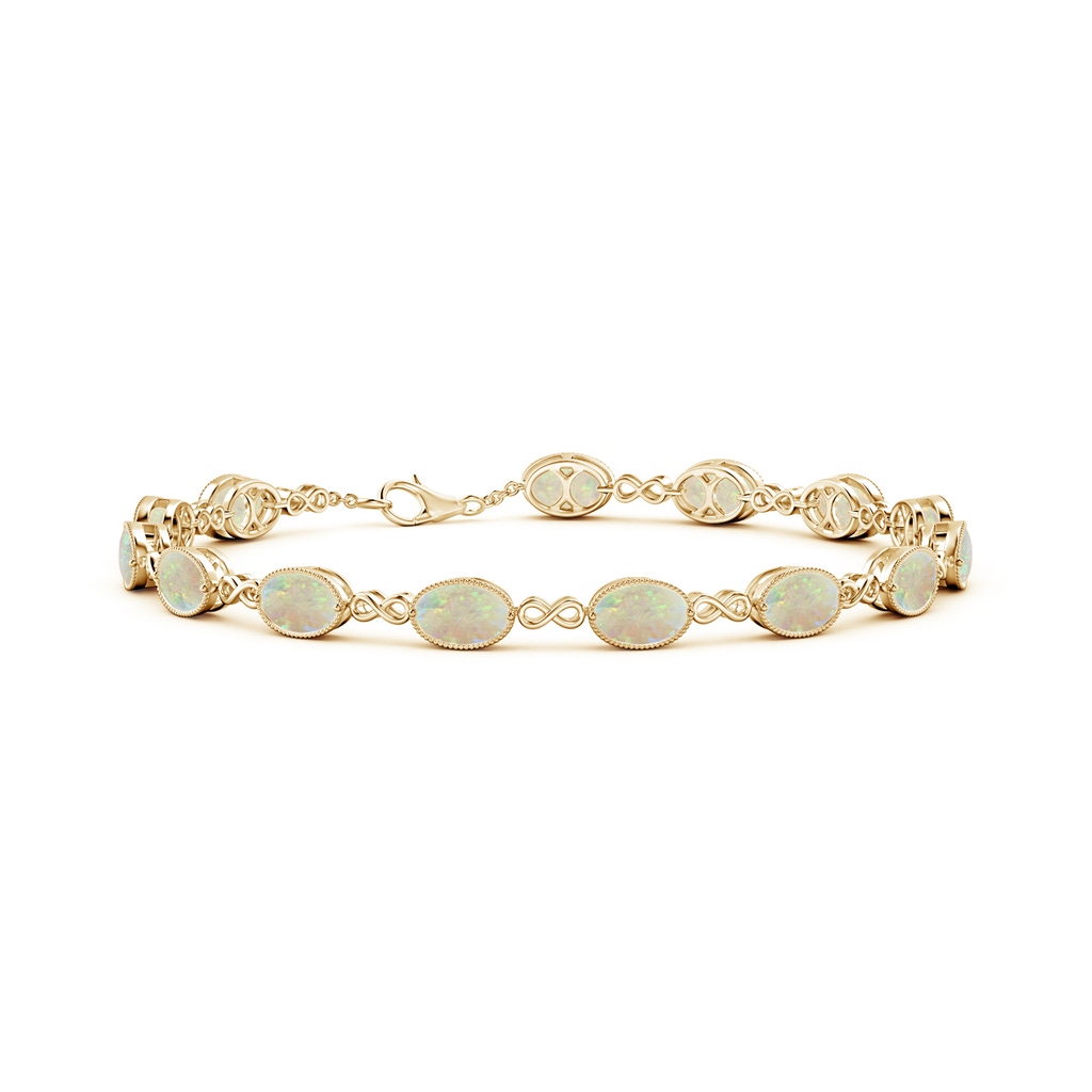 6x4mm AAA Oval Opal Infinity Link Bracelet with Milgrain in Yellow Gold