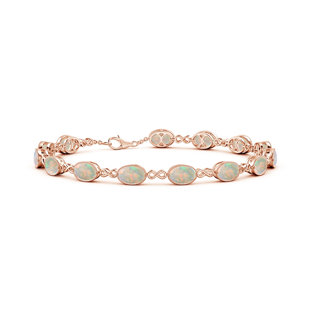 6x4mm AAAA Oval Opal Infinity Link Bracelet with Milgrain in Rose Gold