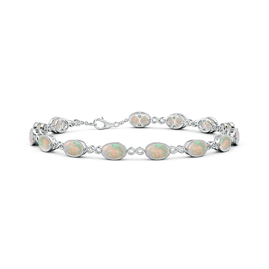 6x4mm AAAA Oval Opal Infinity Link Bracelet with Milgrain in White Gold 