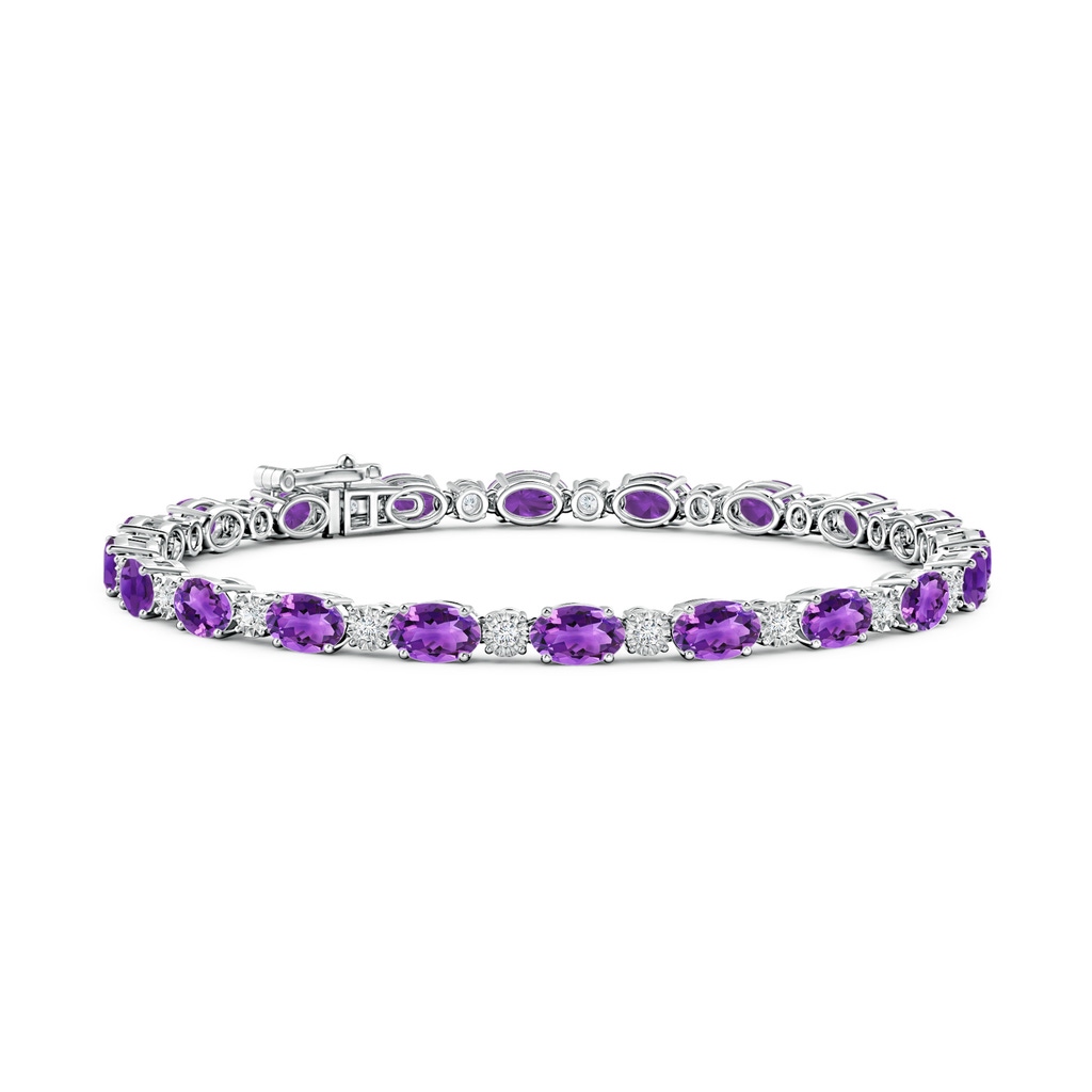 6x4mm AAA Oval Amethyst Tennis Bracelet with Gypsy Diamonds in White Gold