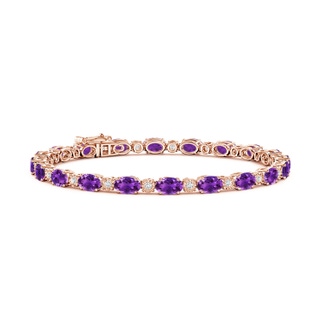 6x4mm AAAA Oval Amethyst Tennis Bracelet with Gypsy Diamonds in Rose Gold