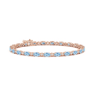 5x3mm AAA Oval Aquamarine Tennis Bracelet with Gypsy Diamonds in Rose Gold