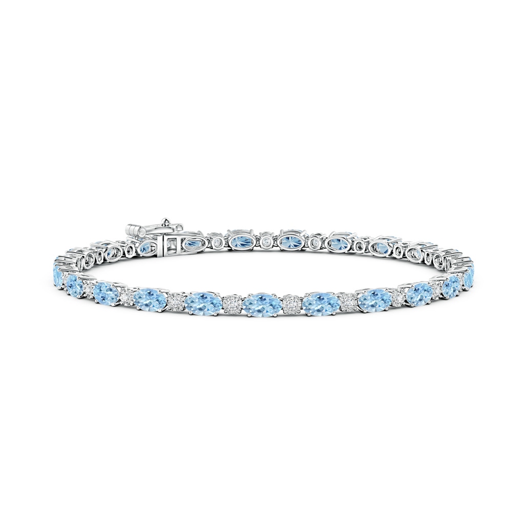 5x3mm AAA Oval Aquamarine Tennis Bracelet with Gypsy Diamonds in White Gold