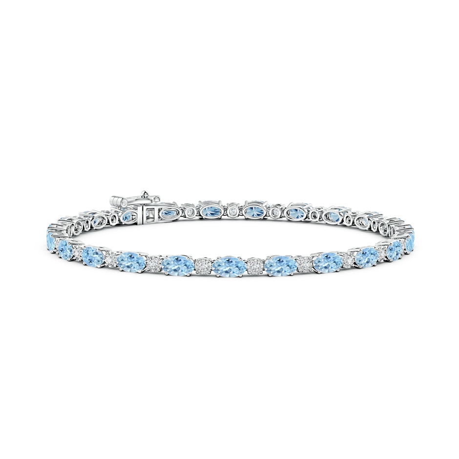 5x3mm AAA Oval Aquamarine Tennis Bracelet with Gypsy Diamonds in White Gold 