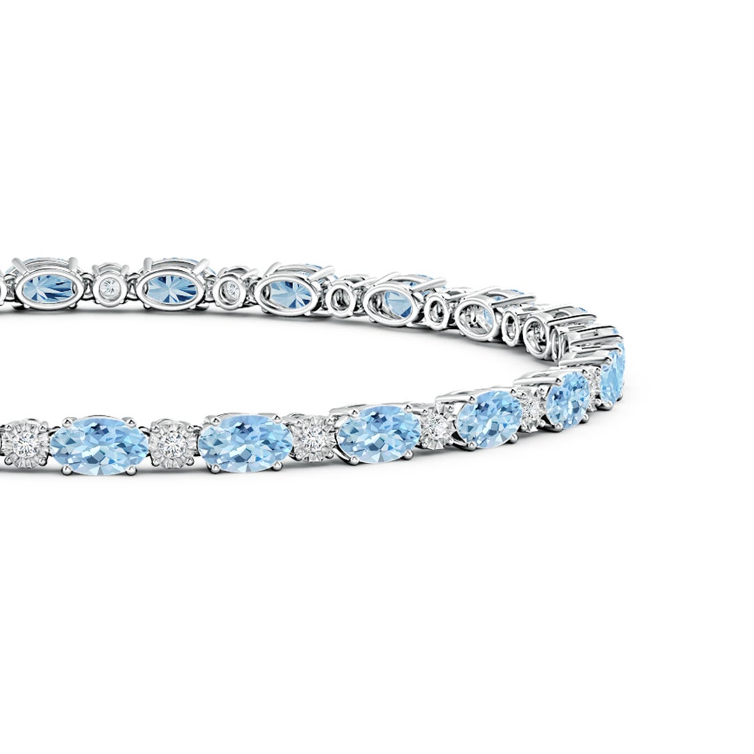 5x3mm AAA Oval Aquamarine Tennis Bracelet with Gypsy Diamonds in White Gold - side 1