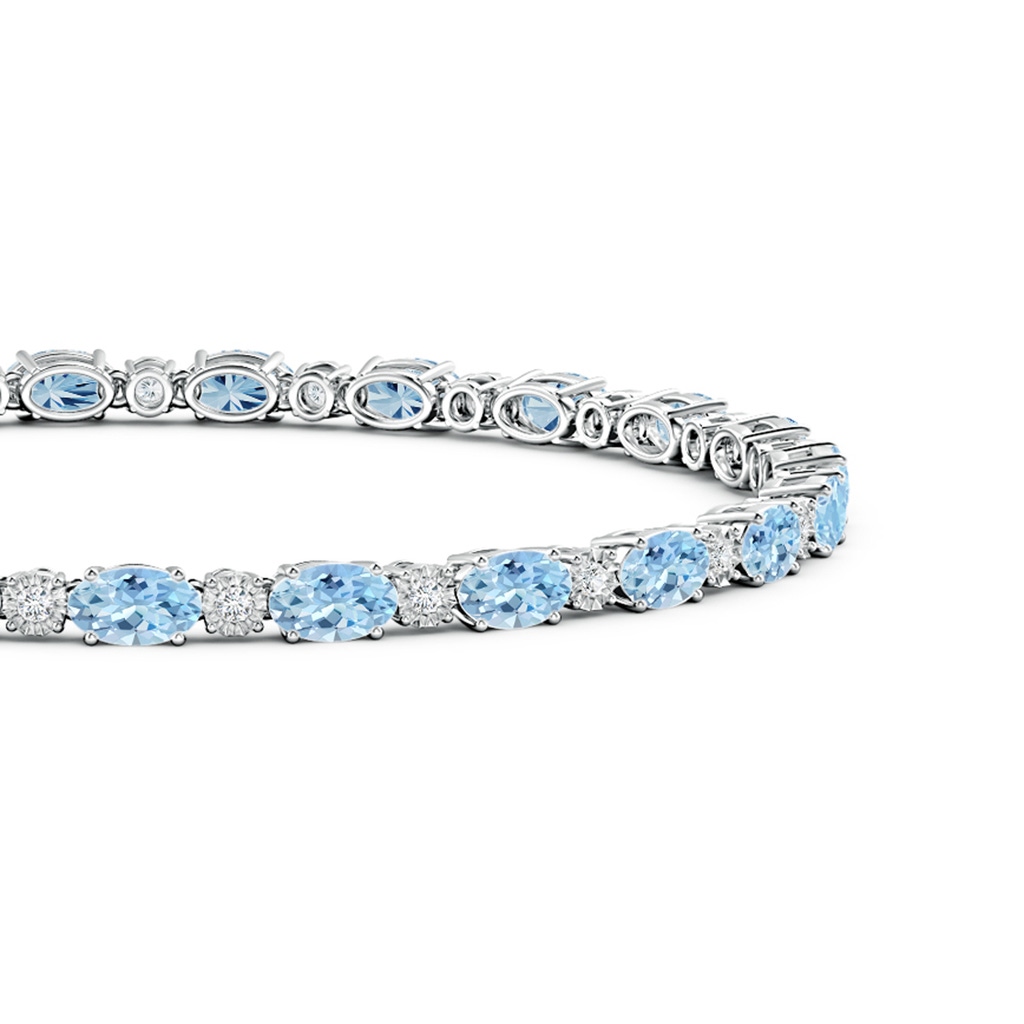 5x3mm AAA Oval Aquamarine Tennis Bracelet with Gypsy Diamonds in White Gold Side 1