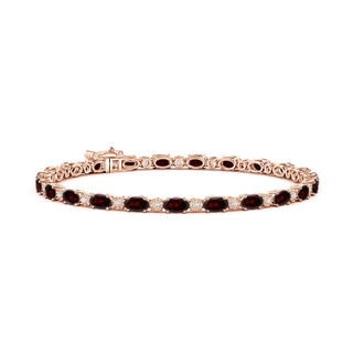 5x3mm A Oval Garnet Tennis Bracelet with Gypsy Diamonds in Rose Gold