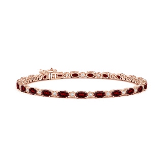 5x3mm AAAA Oval Garnet Tennis Bracelet with Gypsy Diamonds in Rose Gold