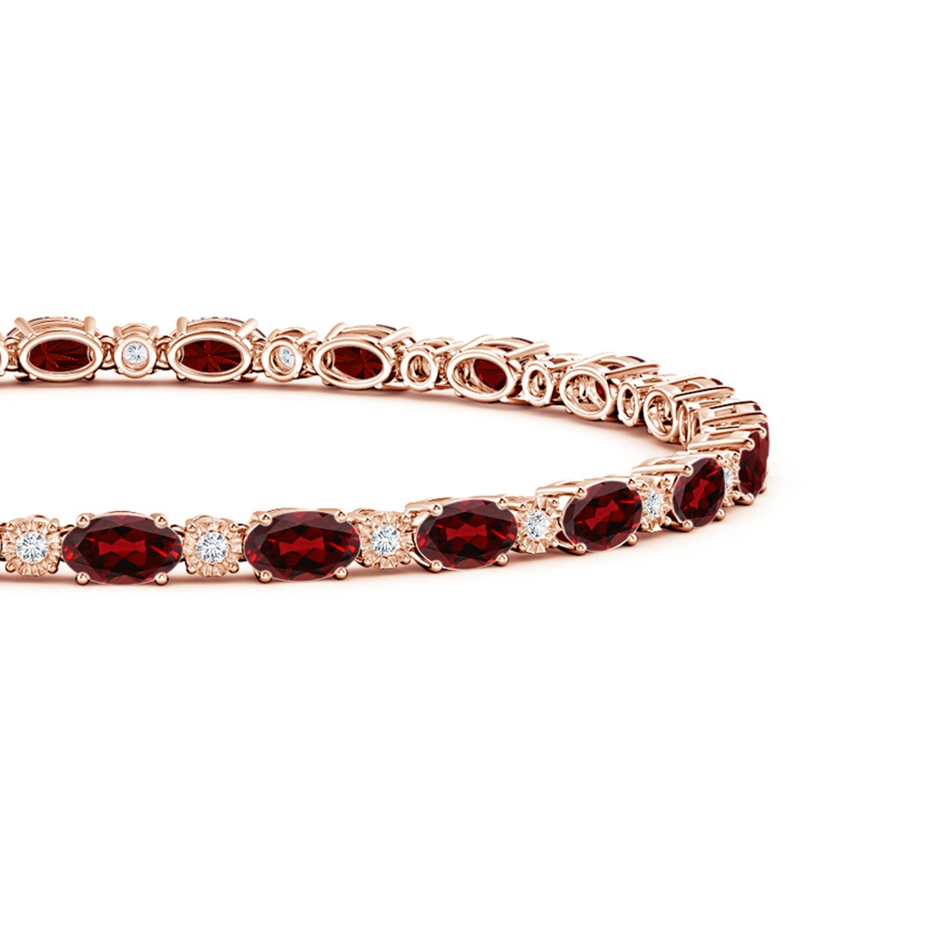 5x3mm AAAA Oval Garnet Tennis Bracelet with Gypsy Diamonds in Rose Gold Side 1