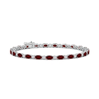 5x3mm AAAA Oval Garnet Tennis Bracelet with Gypsy Diamonds in White Gold