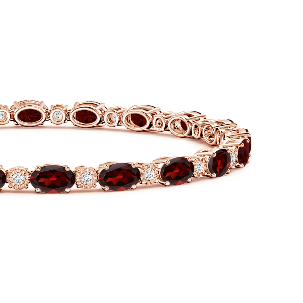 6x4mm AAA Oval Garnet Tennis Bracelet with Gypsy Diamonds in Rose Gold Side 1