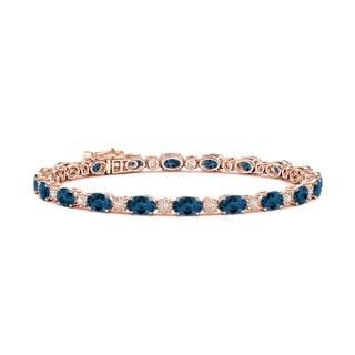 6x4mm AAA Oval London Blue Topaz Tennis Bracelet with Gypsy Diamonds in Rose Gold
