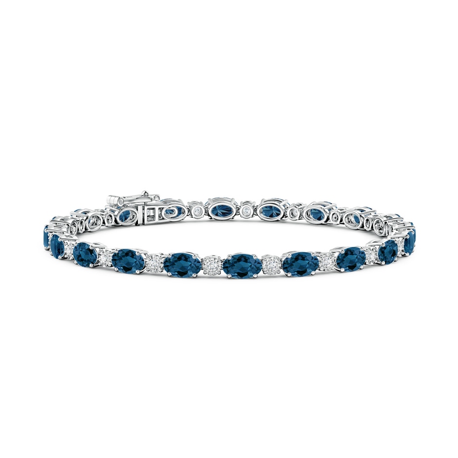 6x4mm AAA Oval London Blue Topaz Tennis Bracelet with Gypsy Diamonds in White Gold 