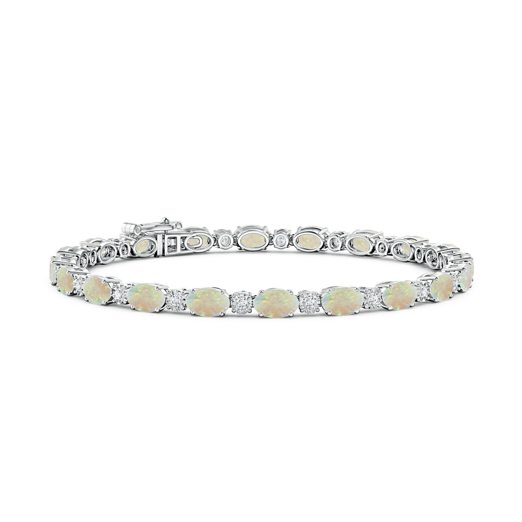 6x4mm AAA Oval Opal Tennis Bracelet with Gypsy Diamonds in White Gold