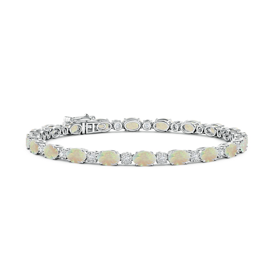 6x4mm AAA Oval Opal Tennis Bracelet with Gypsy Diamonds in White Gold 