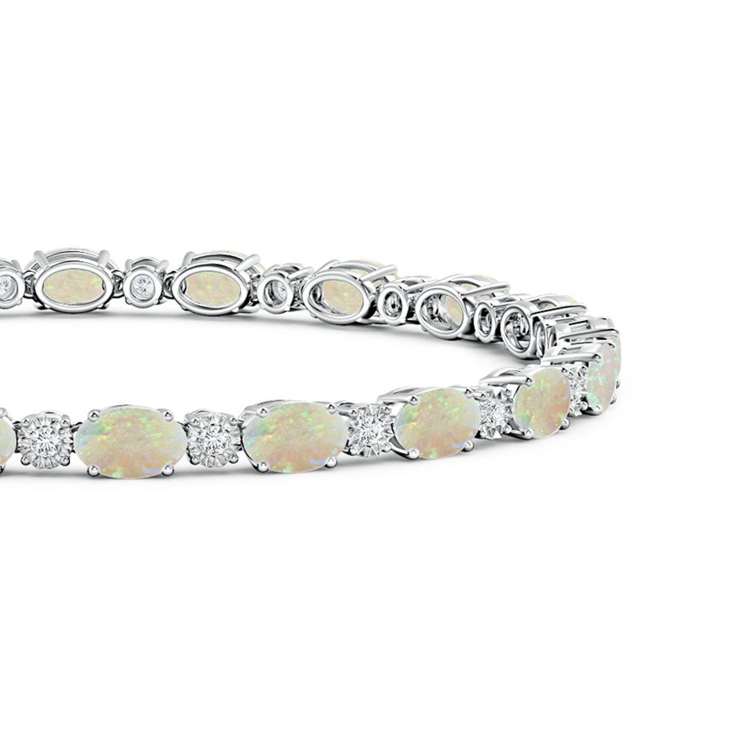 6x4mm AAA Oval Opal Tennis Bracelet with Gypsy Diamonds in White Gold - side 1