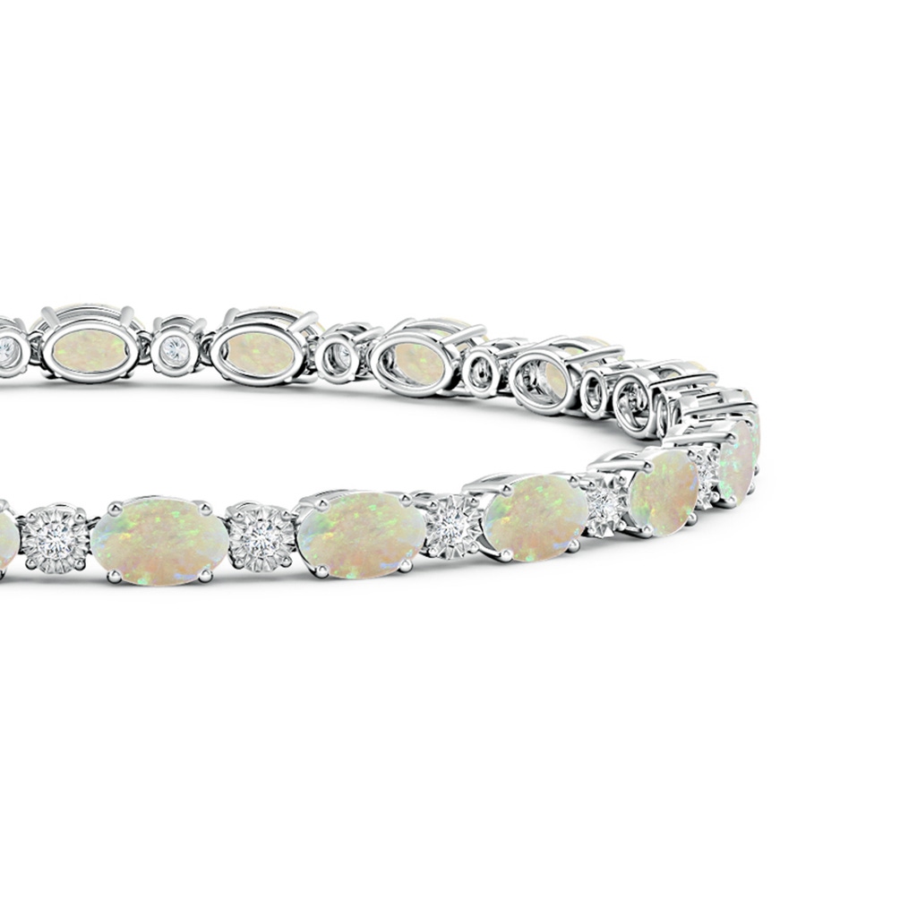 6x4mm AAA Oval Opal Tennis Bracelet with Gypsy Diamonds in White Gold Side 1
