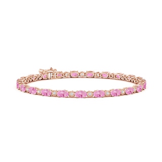 5x3mm A Oval Pink Sapphire Tennis Bracelet with Gypsy Diamonds in Rose Gold