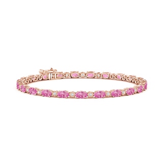 5x3mm AA Oval Pink Sapphire Tennis Bracelet with Gypsy Diamonds in Rose Gold