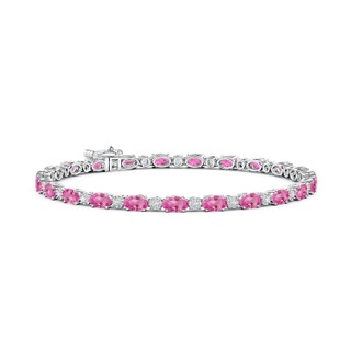 5x3mm AAA Oval Pink Sapphire Tennis Bracelet with Gypsy Diamonds in White Gold