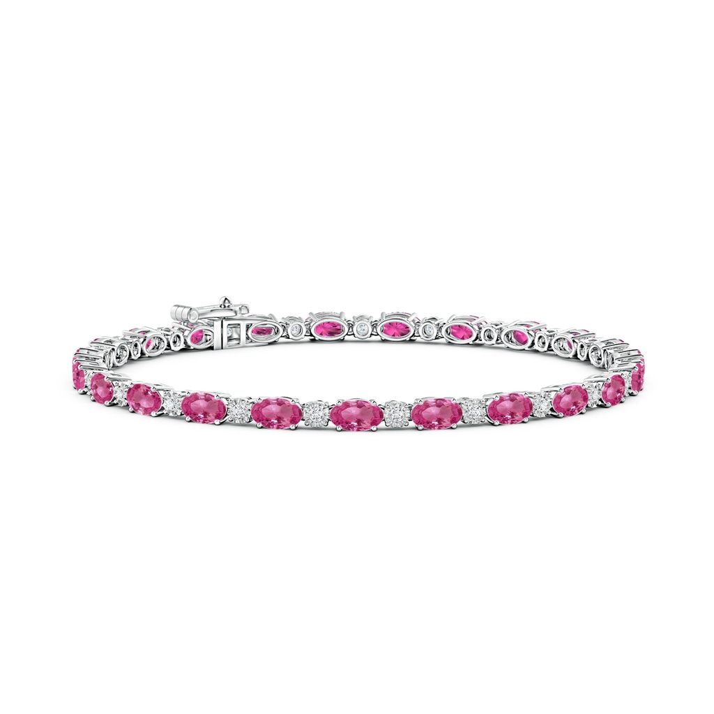 5x3mm AAAA Oval Pink Sapphire Tennis Bracelet with Gypsy Diamonds in White Gold