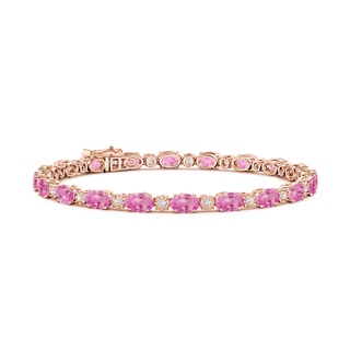 6x4mm AA Oval Pink Sapphire Tennis Bracelet with Gypsy Diamonds in Rose Gold