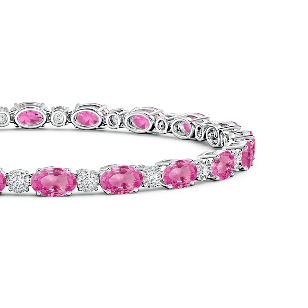 6x4mm AAA Oval Pink Sapphire Tennis Bracelet with Gypsy Diamonds in White Gold Side 1
