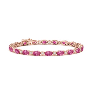 6x4mm AAAA Oval Pink Sapphire Tennis Bracelet with Gypsy Diamonds in Rose Gold