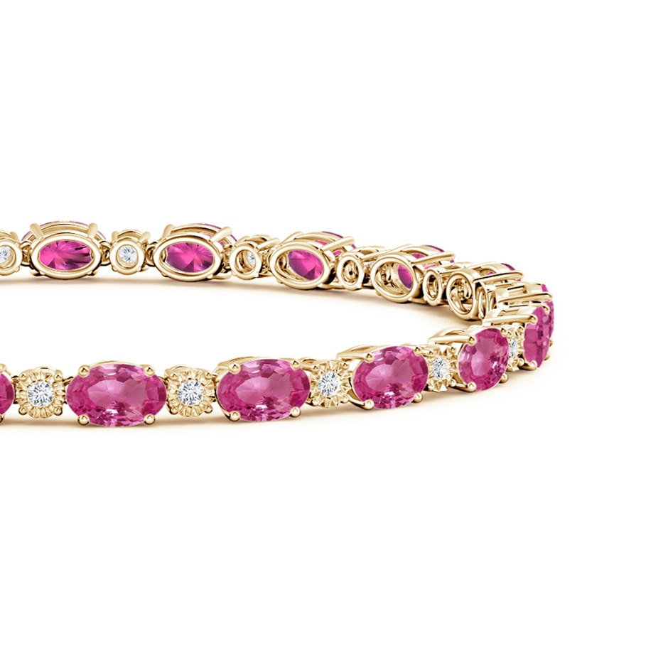 6x4mm AAAA Oval Pink Sapphire Tennis Bracelet with Gypsy Diamonds in Yellow Gold side 1