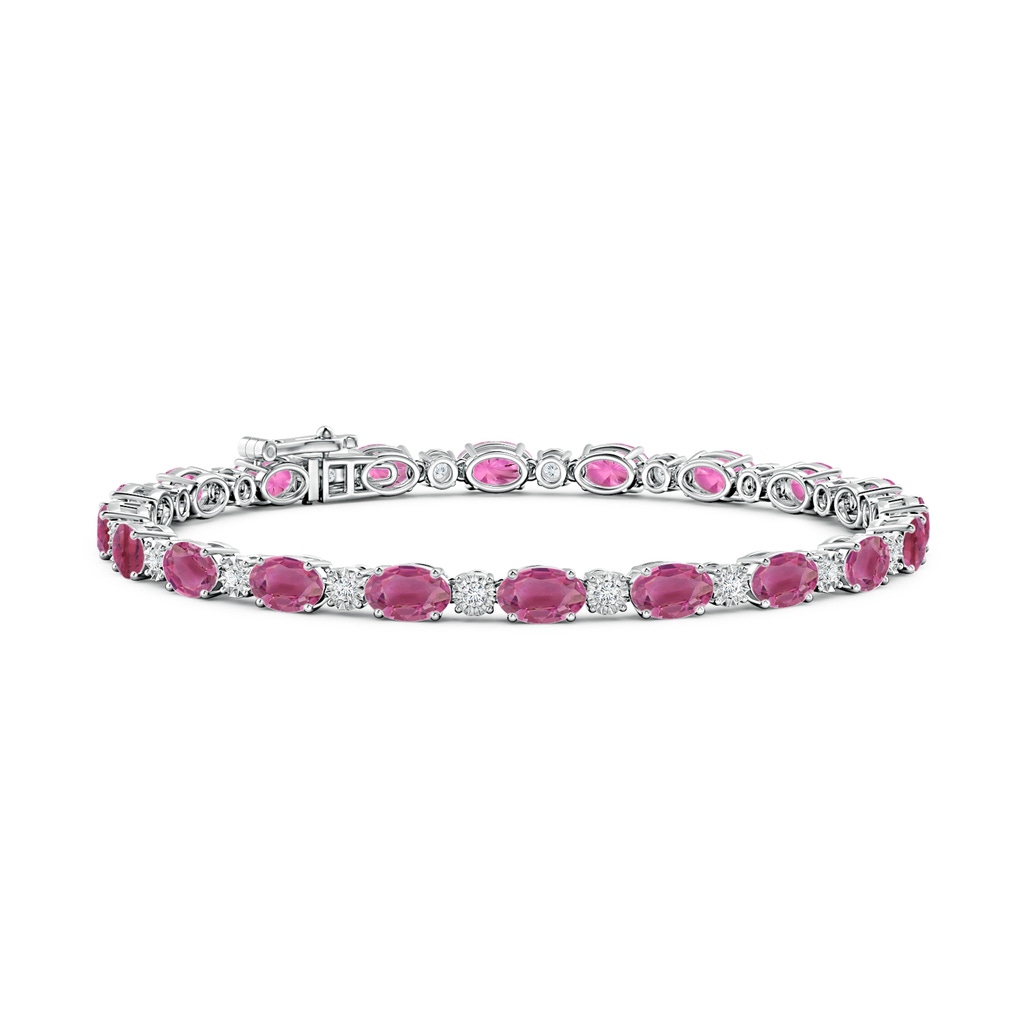 6x4mm AAA Oval Pink Tourmaline Tennis Bracelet with Gypsy Diamonds in White Gold