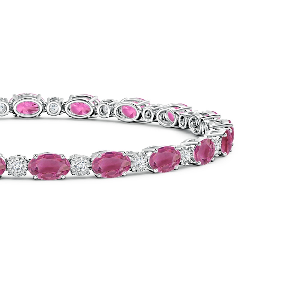 6x4mm AAA Oval Pink Tourmaline Tennis Bracelet with Gypsy Diamonds in White Gold side 1