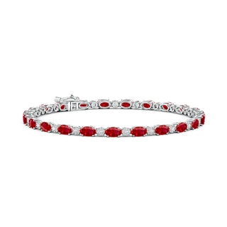 5x3mm AAA Oval Ruby Tennis Bracelet with Gypsy Diamonds in White Gold