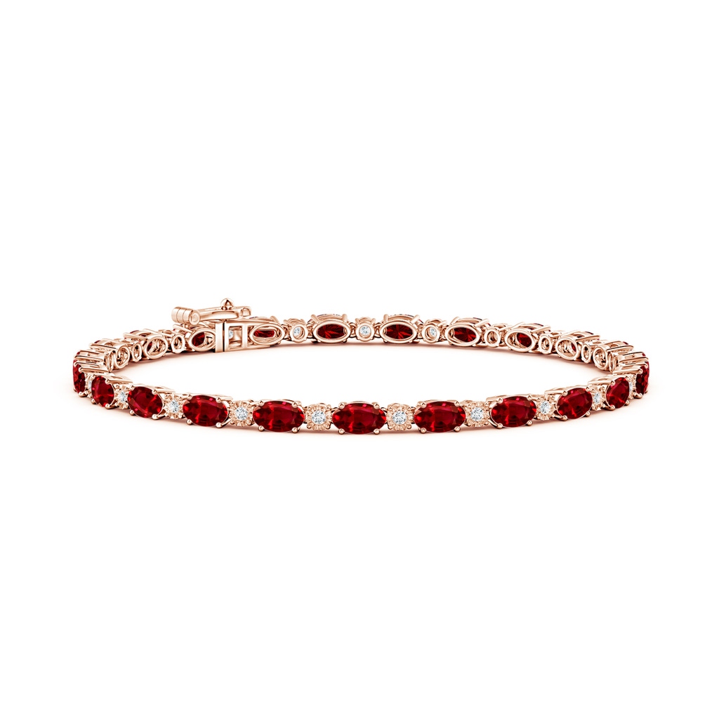 5x3mm AAAA Oval Ruby Tennis Bracelet with Gypsy Diamonds in Rose Gold