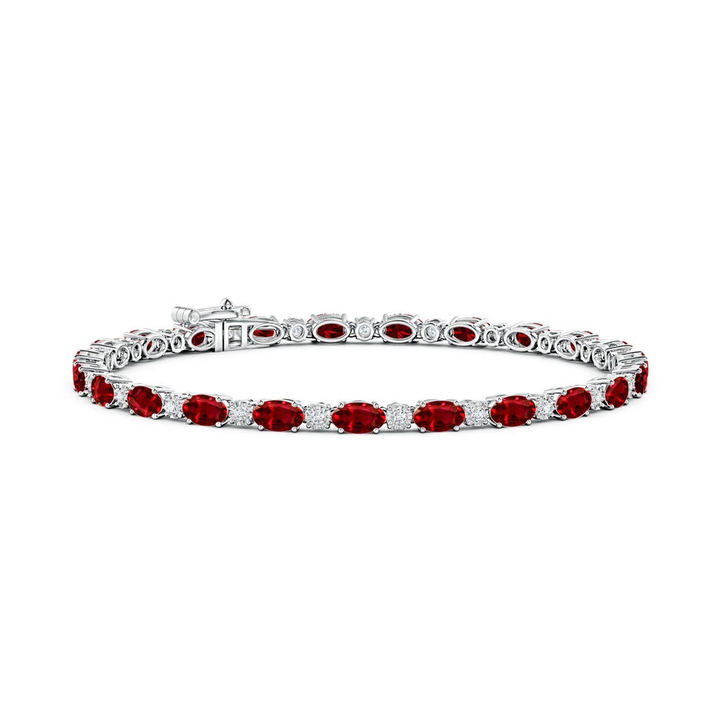 5x3mm Lab-Grown Oval Ruby Tennis Bracelet with Gypsy Diamonds in White Gold